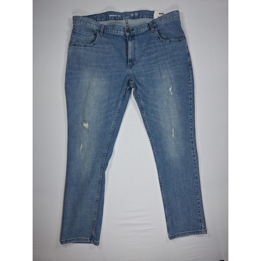 INC Men's 40x30 Skinny Fit Jeans Light Wash Distressed Blue Denim NWT